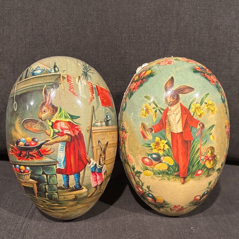 Vintage German Nestler Paper Mache Easter Eggs Candy Container Lithograph 1990s